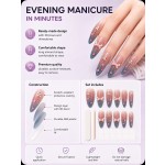 Pink‑Blue Gradient Heart Press‑On Nails, Gentle 3D Bow Rhinestone Almond False Nails